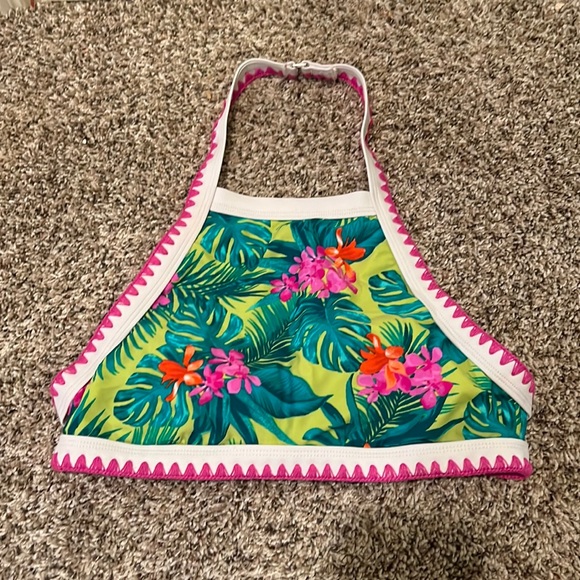 Betsey Johnson Halter Style Tropical Print Swim Top - Size Medium - Picture 1 of 6